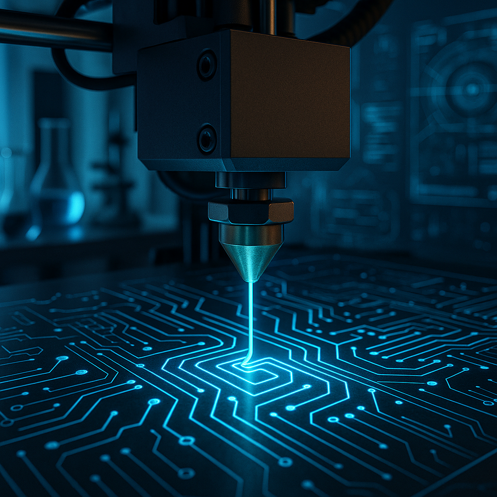 3D printer extruding conductive filament forming circuit patterns