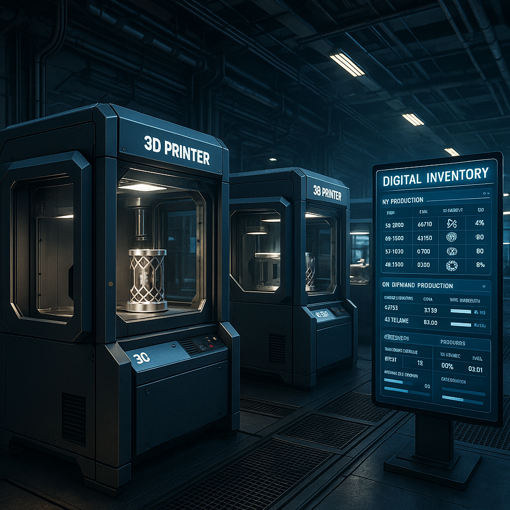 Advanced metal 3D printers in a distributed manufacturing setup with digital inventory management
