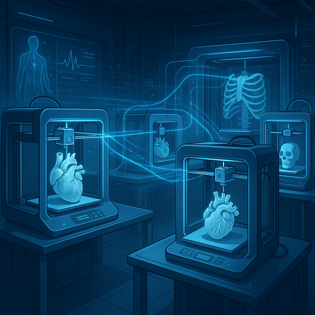 Collaborative medical 3D printers working together with digital data streams
