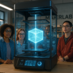 Volumetric 3D printing process creating a translucent object in a MakerLab environment