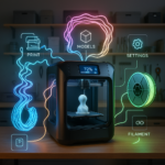 Consumer 3D printer printing with smart filament in a high-tech home workshop