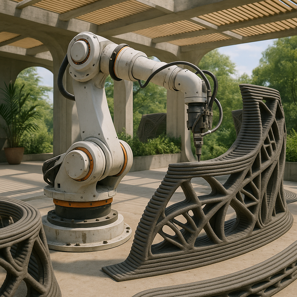 Robotic arm 3D printing complex architectural structure with multi-axis movement