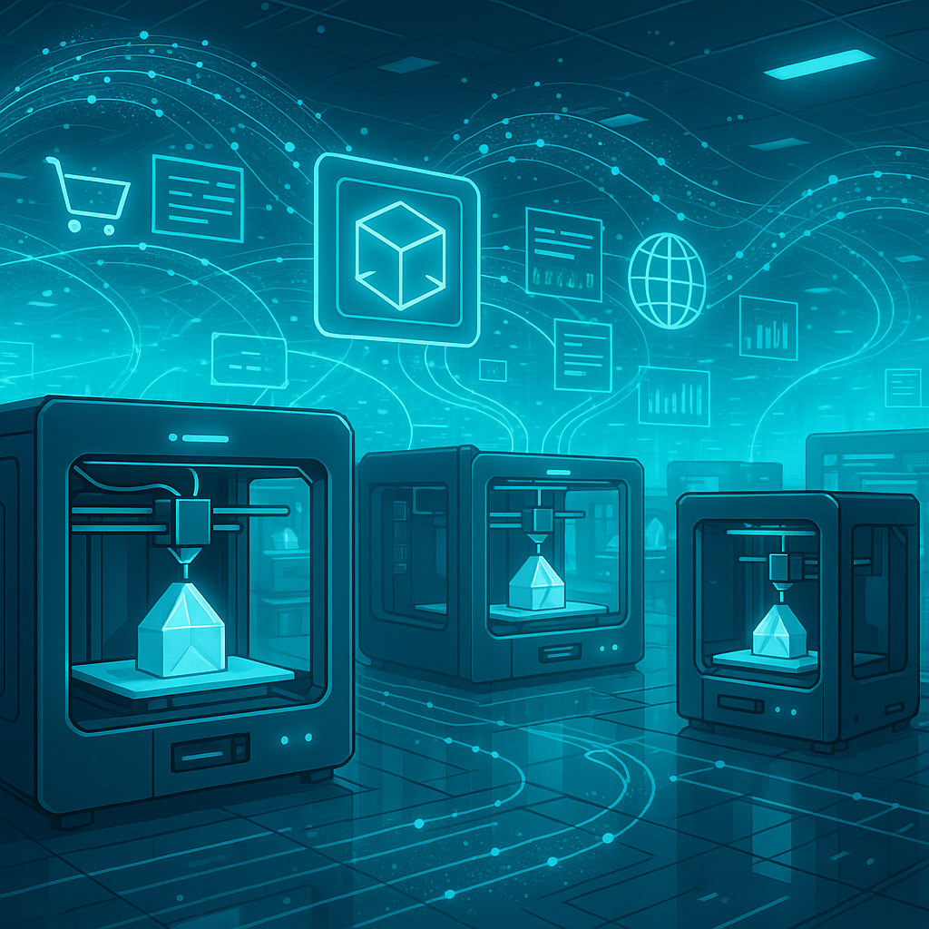 Futuristic distributed 3D printing manufacturing network with digital data connections