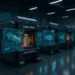 Advanced military additive manufacturing facility with multiple metal 3D printers working collaboratively