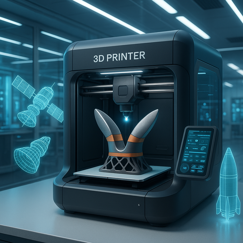 Multi-material 3D printer producing aerospace hardware with digital holograms