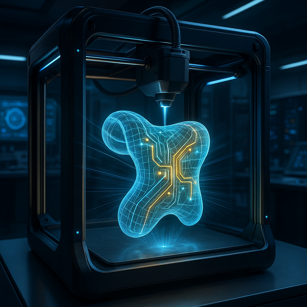 Volumetric 3D printer fabricating a flexible medical device with embedded electronics