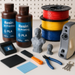 3D printing supplies and equipment collage