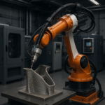Robotic arm multi-axis 3D printing aerospace part in military lab