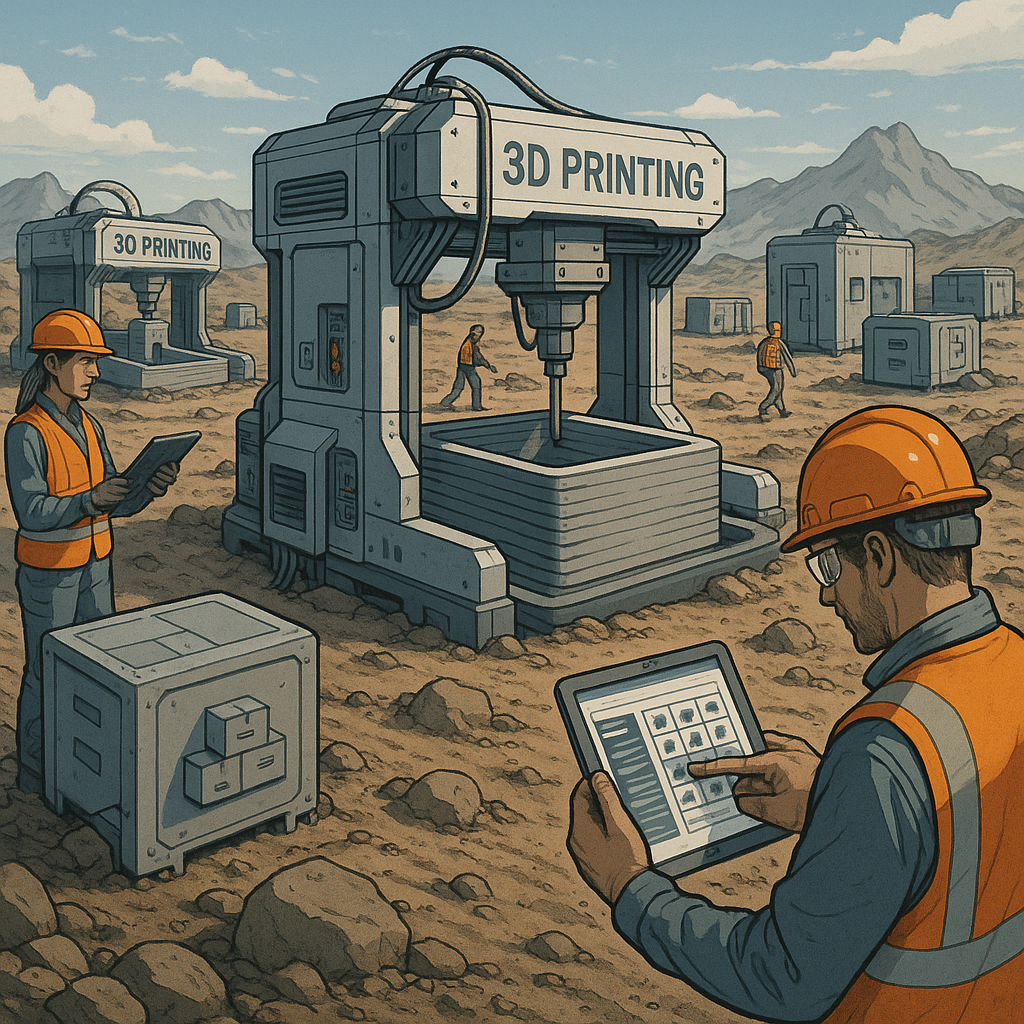 On-site 3D printing units in a rugged field environment demonstrating distributed manufacturing