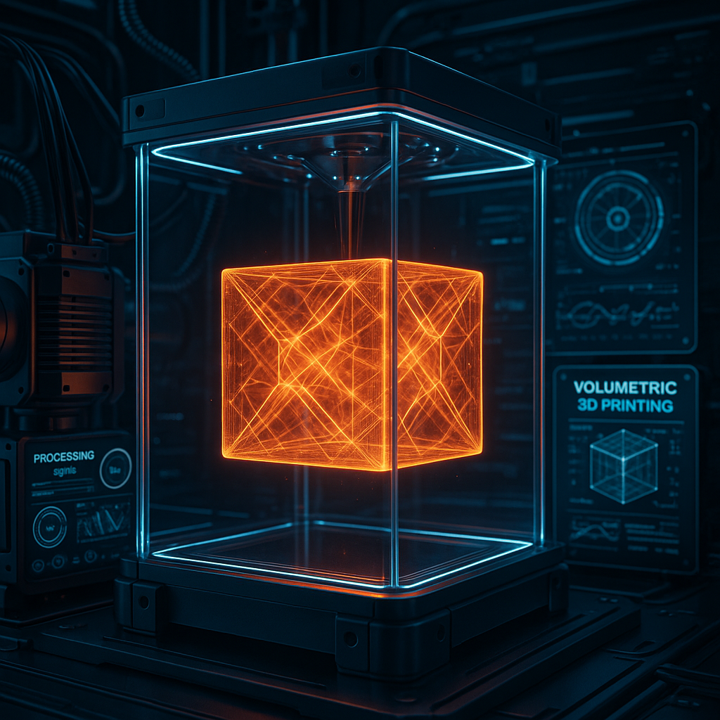 Volumetric 3D printing process with light curing resin in a high-tech machine