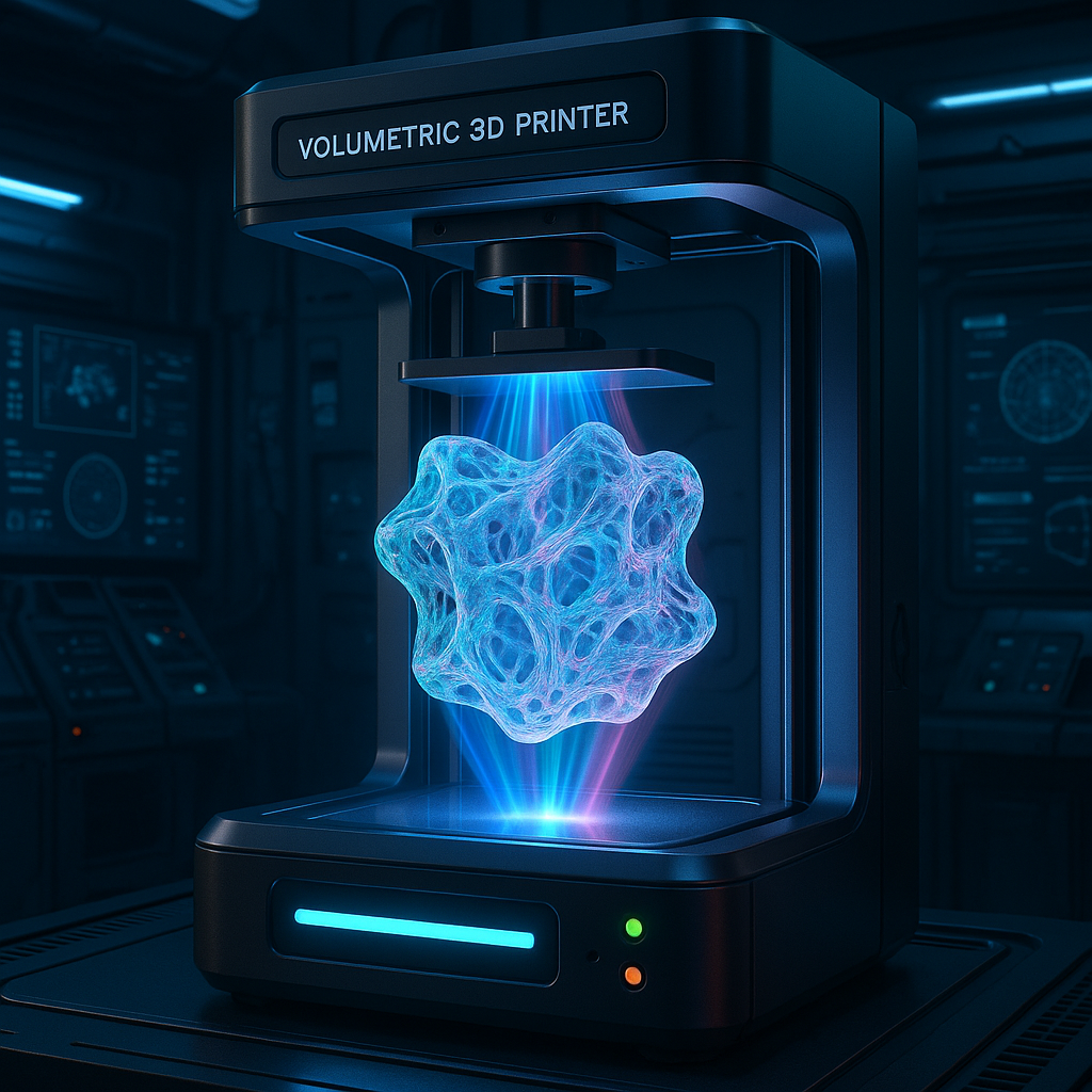 Volumetric 3D printer producing a complex translucent object with light projections