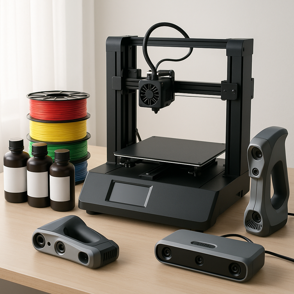3D printer with filaments and 3D scanning accessories