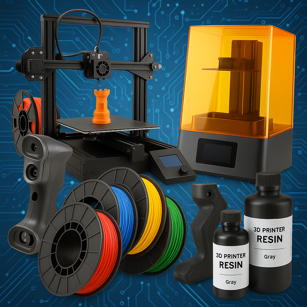 3D printing equipment and materials collage