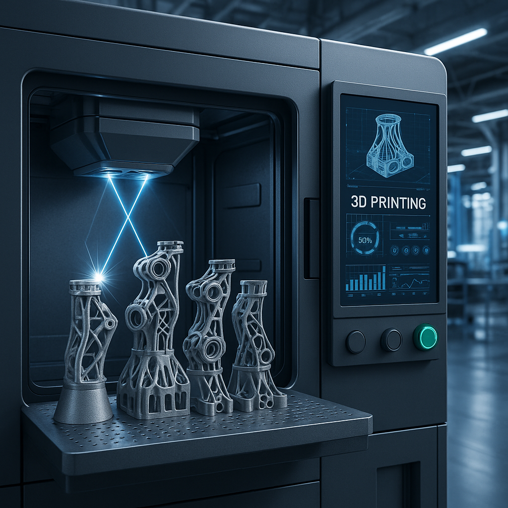 Metal 3D printer producing industrial spare parts in advanced manufacturing environment