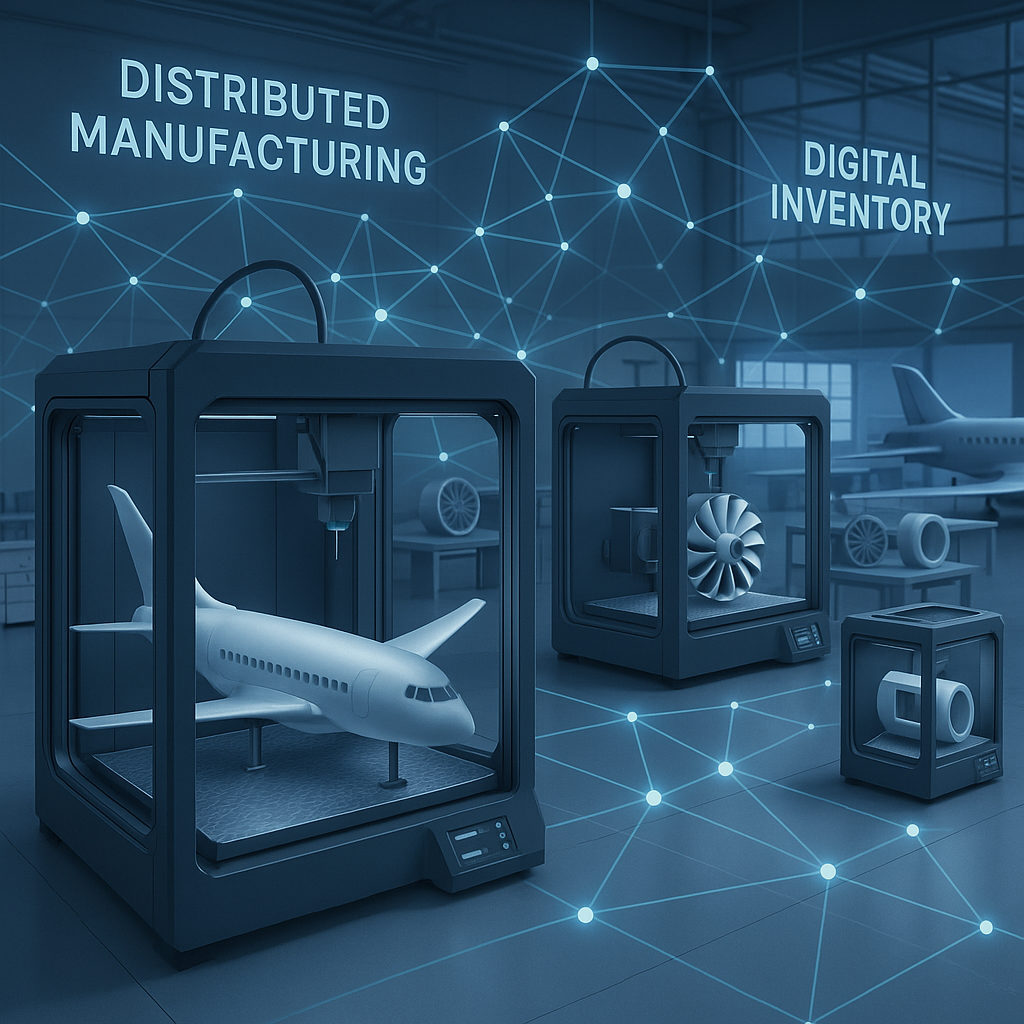 Distributed additive manufacturing network producing aerospace parts