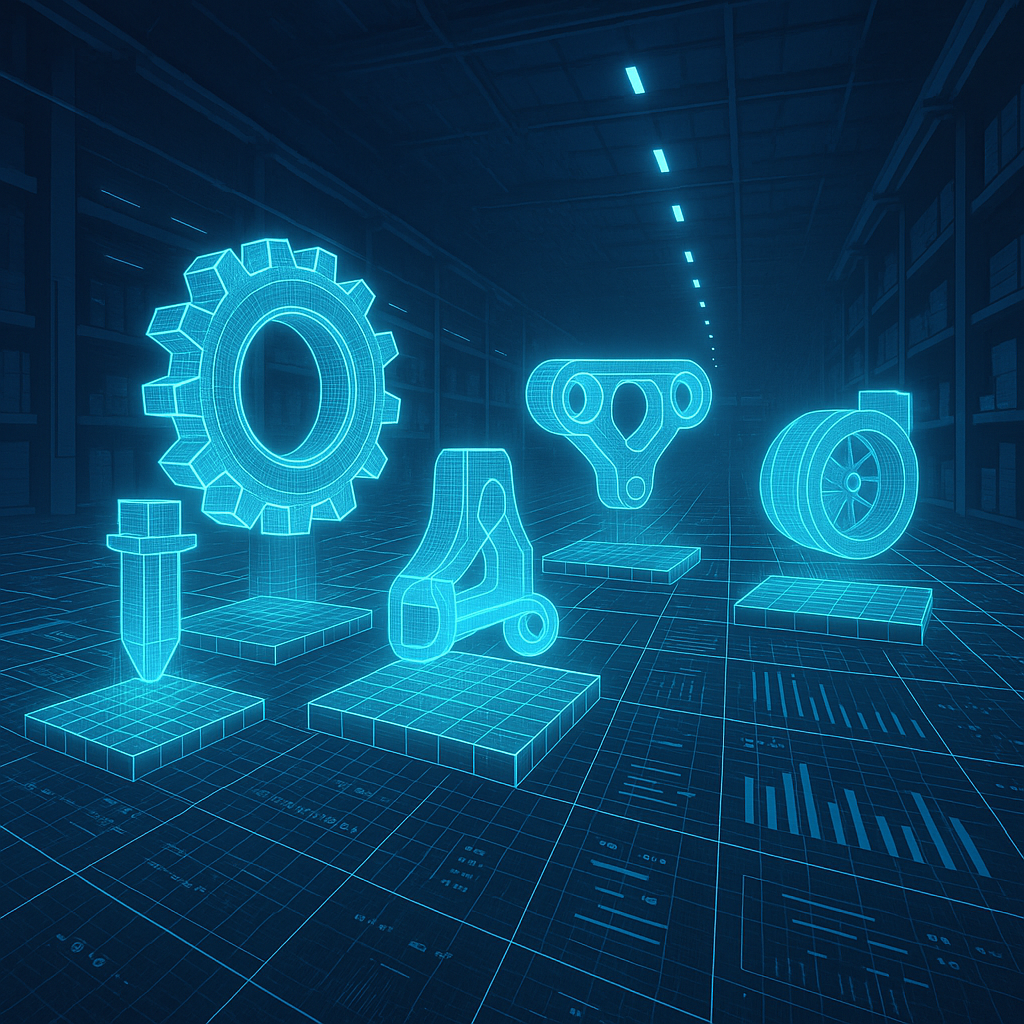 Digital inventory visualization with holographic 3D printed parts and data grids