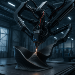 Multi-axis 3D printer performing non-planar printing on a complex curved object