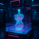 Volumetric 3D printing technology rapidly creating a complex translucent 3D model using advanced light projection