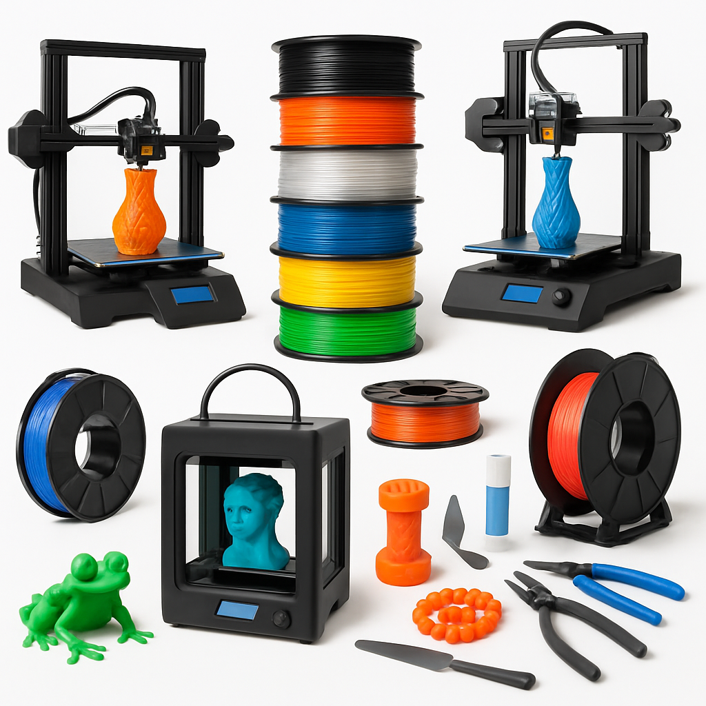 Top 3D printing products including printers, filaments, and accessories