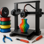 3D printer with filament spools and accessories