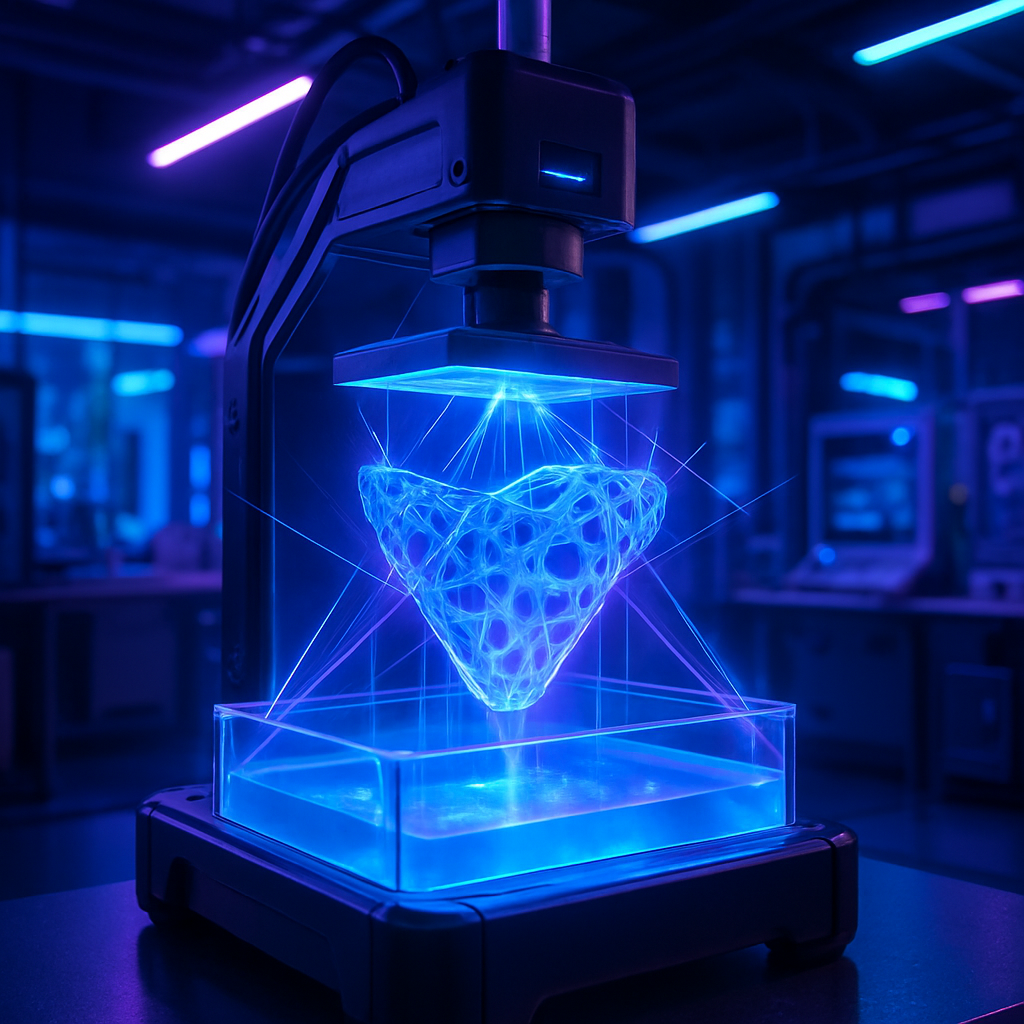 Volumetric 3D printing using holographic light fields creating a complex object inside resin