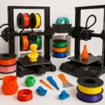 Collection of 3D printers, filaments, and accessories