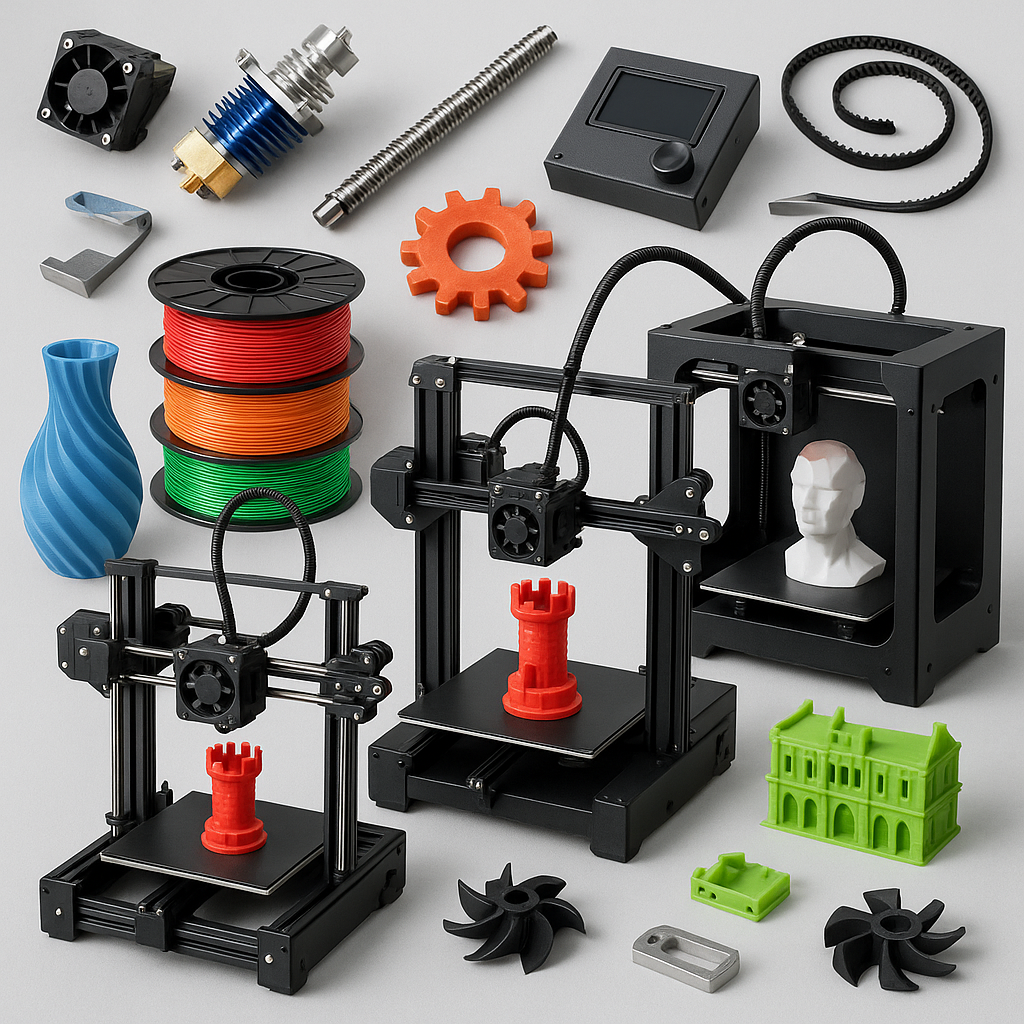 Top 3D printing products including printers, filaments, and accessories